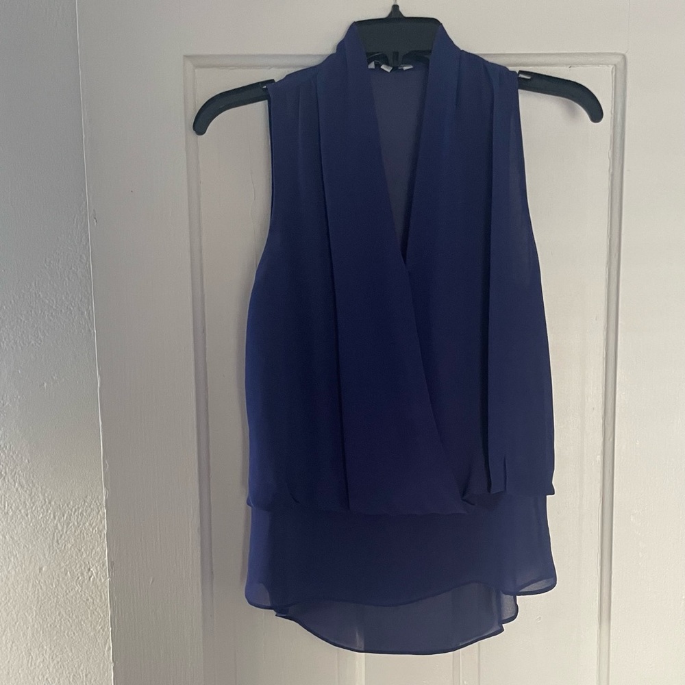 Naked Zebra Deep Blue Sleeveless Blouse Size Small Business Wear